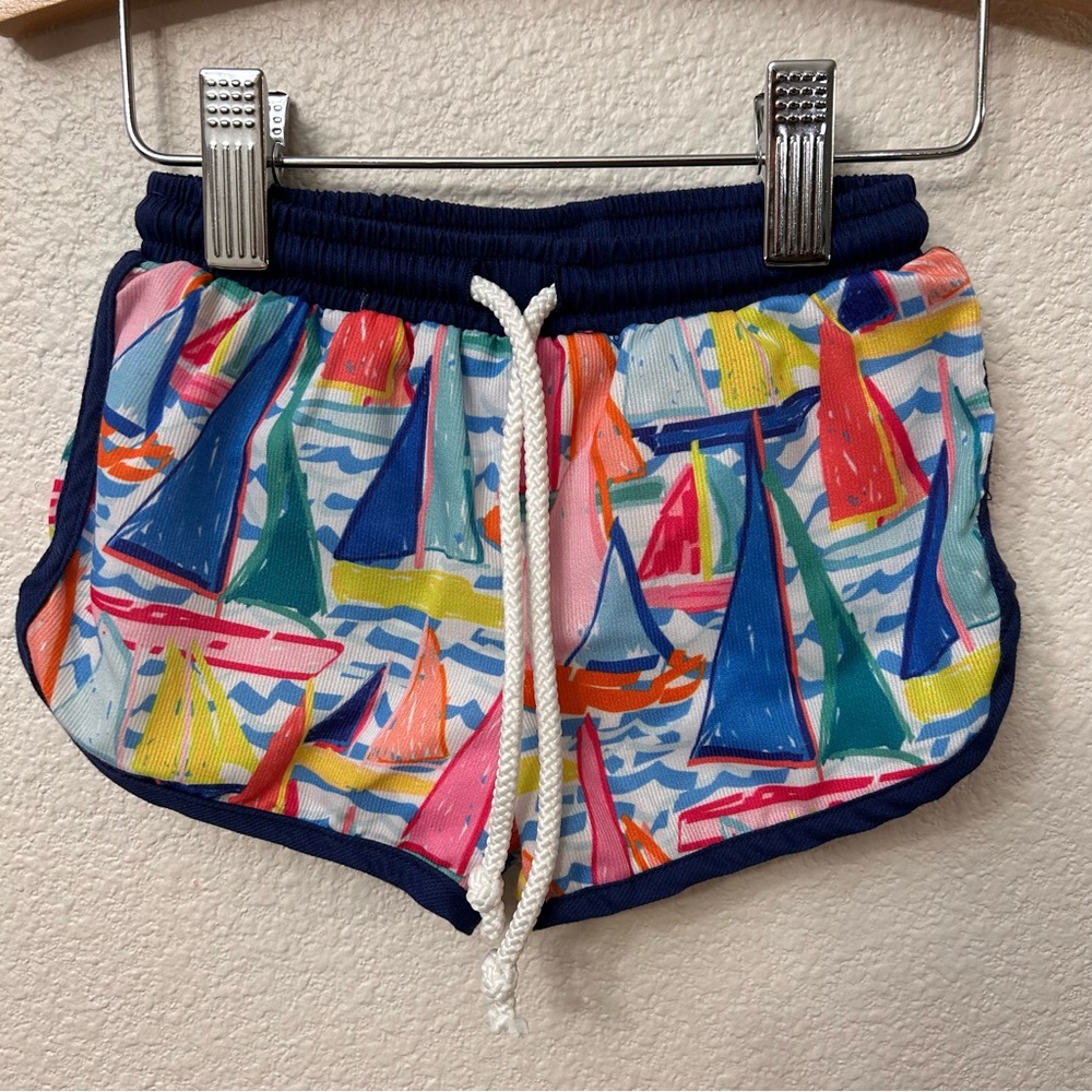 Smockingbird Sailboat Shorts 6 Months Boys Cotton Multicolor Elastic Pull On